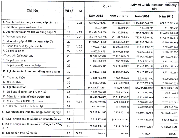 VNE lãi hợp nhất 92 tỷ đồng năm 2014, gấp 3 lần kế hoạch